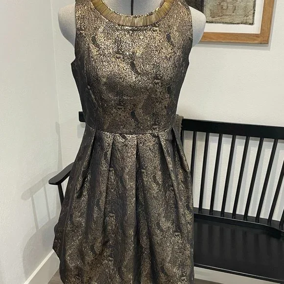 Romeo & Juliet Couture Dresses | Black And Gold Studded Collar Fit And Flare Romeo And Juliet Couture Dress | Color: Black/Gold | Size: S |